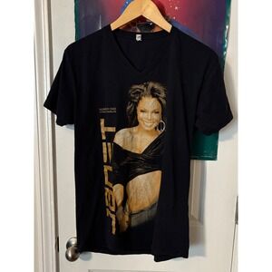 Janet Jackson Number Ones Up Close and Personal Tour Black V Neck T Shirt Size M